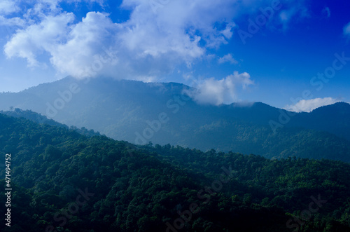 mountain ranges and hills covered by evergreen cold rain-forests mountain range at the west of thailand