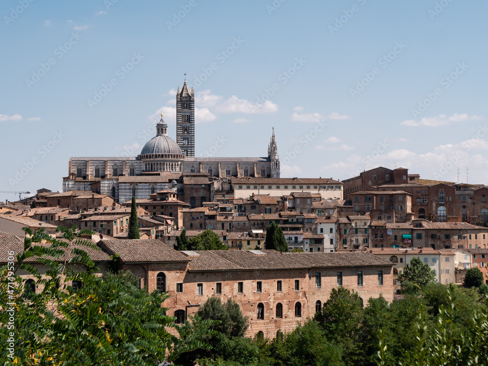 Siena Cityscape with Duomo or Cattedrale Metropolitana di Santa Maria Assunta Cathedral and Tower