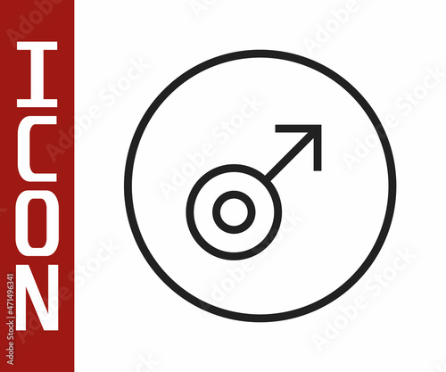 Black line Mars symbol icon isolated on white background. Astrology, numerology, horoscope, astronomy. Vector