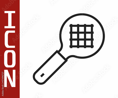 Black line Tea strainer with handle icon isolated on white background. Metal sieve. Vector