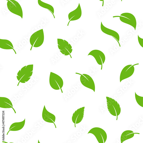 Green leaf pattern vector seamless background organic flat design nature leaf