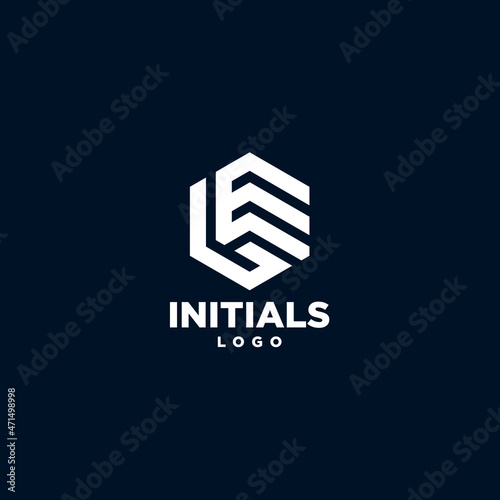 Abstract etter EL, LE logo design with hexagonal shape vector graphic