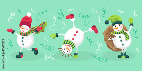 Winter Set with cartoon snowmans