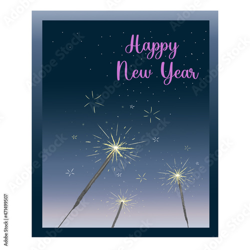 Happy new year card sparklers at night. Celebration