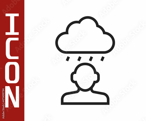 Black line Depression and frustration icon isolated on white background. Man in depressive state of mind. Mental health problems. Vector