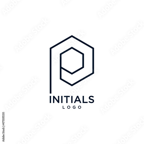 Initials PE logo design vector line monogram hexagon graphic logotype
