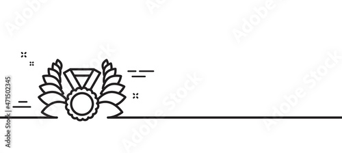 Laurel wreath line icon. Winner medal symbol. Prize award sign. Minimal line illustration background. Laureate medal line icon pattern banner. White web template concept. Vector