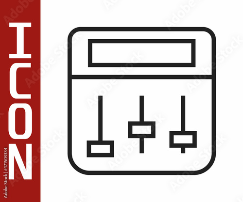 Black line Drum machine music producer equipment icon isolated on white background. Vector