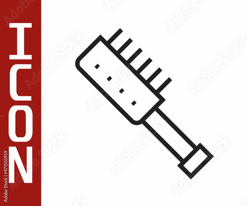 Black line Sauna brush icon isolated on white background. Wooden brush with coarse bristles for washing in the bath. Anti cellulite massage. Vector