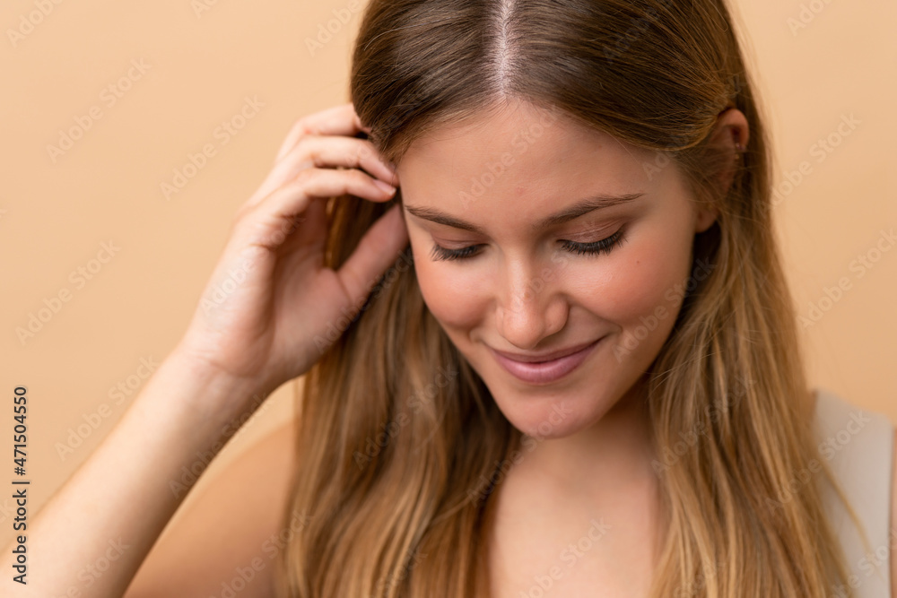 Portrait of blond pretty woman over isotaed background Portrait of blond pretty woman over isotaed background
