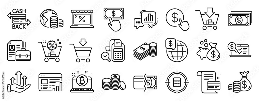 Set of Finance icons, such as Payment card, Shopping cart, Online market icons. Bitcoin, Web report, Online accounting signs. Buy currency, Banking money, Cashback card. Savings, Budget. Vector Set of Finance icons, such as Payment card, Shopping cart, Online market icons. Bitcoin, Web report, Online accounting signs. Buy currency, Banking money, Cashback card. Savings, Budget. Vector