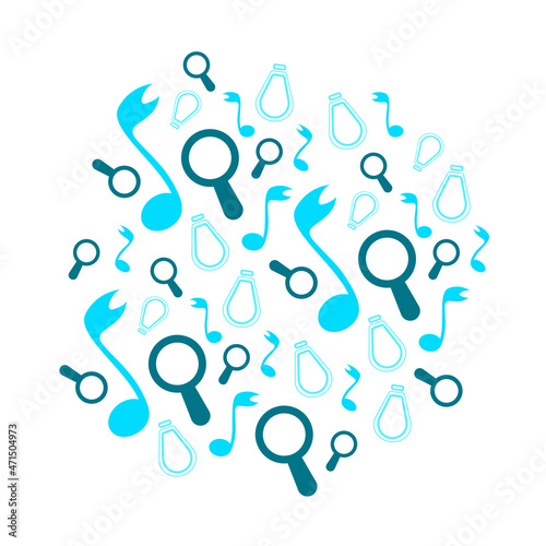 vector pattern in the set musical note, light bulb, magnifier