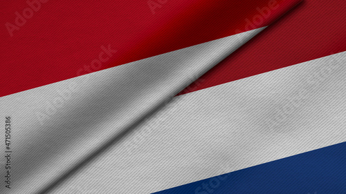 Free Download 3D Rendering of two flags from Republic of Indonesia and Netherlands together with fabric texture, bilateral relations, peace and conflict between countries, great for background - GFXLoad
