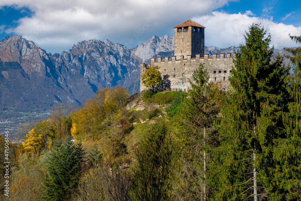 View of the magical castle of Zumelle, Mel, Province of Belluno, Italy