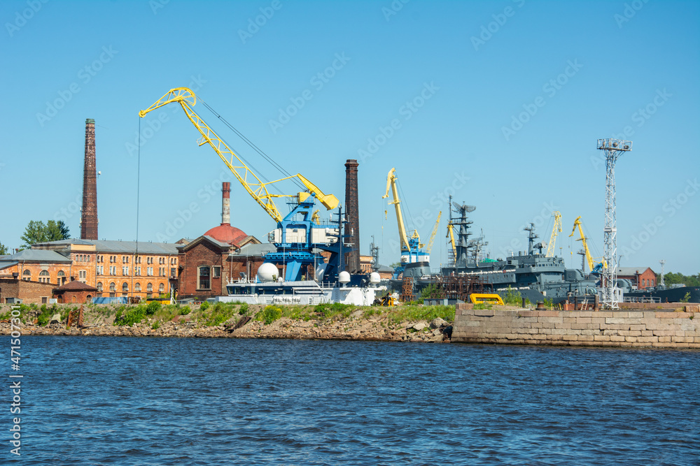 View of the Kronstadt Harbor and Fortification on Kotlin Island, Saint Petersburg, Russia