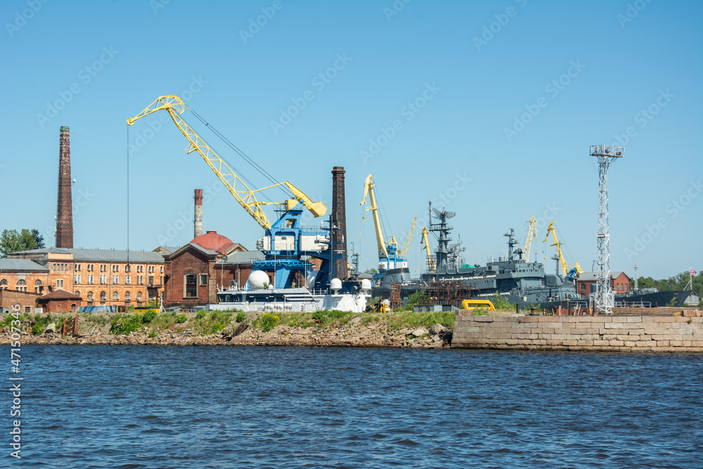 View of the Kronstadt Harbor and Fortification on Kotlin Island, Saint Petersburg, Russia