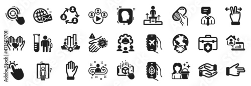 Set of People icons, such as Head, Global business, Teamwork chart icons. Capsule pill, Helping hand, Medical insurance signs. Teamwork, Hand, Recruitment. Touchscreen gesture, Cleaning. Vector