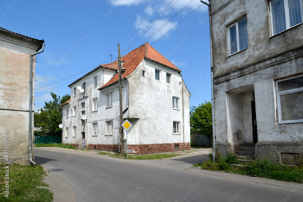 Pre-war residential building on Zavodskaya street. Polessk, Kaliningrad region