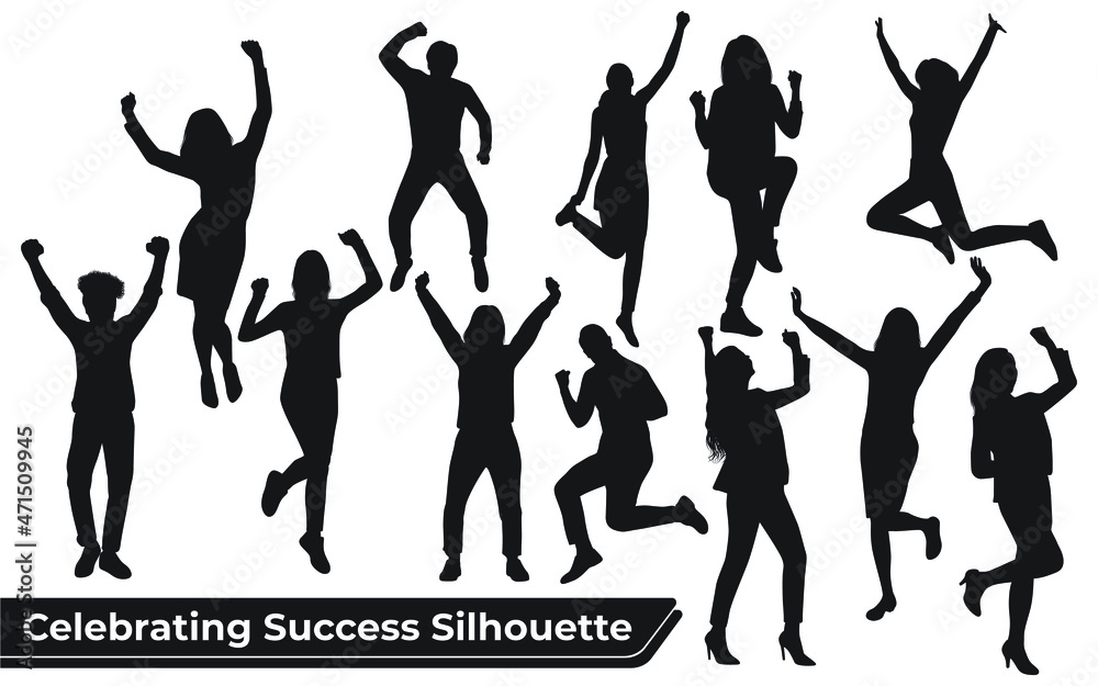 Collection of celebrating success Silhouette in different positions