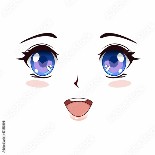 Happy anime face vector on white background