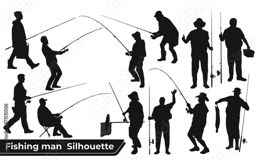 Collection of Fisherman silhouettes in different positions