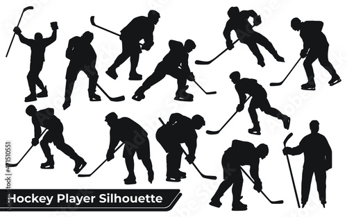Collection of Hockey player silhouettes in different poses