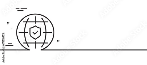 Global insurance line icon. Travel risk coverage sign. Policyholder protection symbol. Minimal line illustration background. Global insurance line icon pattern banner. Vector