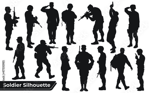 Collection of Soldier with gun silhouettes in different poses