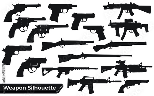 Fotografie, Obraz Collection of Weapon or Pistol or guns silhouettes