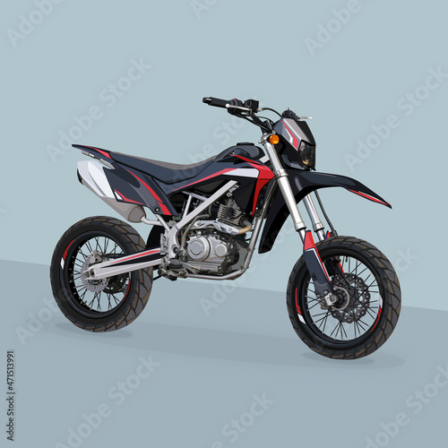 Supermoto Motorcycle Motocross Motorbike Vector Illustration