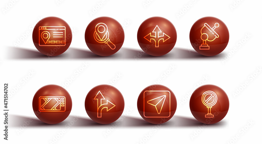 Set line Infographic of city map navigation, Gps device with, Radar, Road traffic sign, Search location, Stop and icon. Vector Set line Infographic of city map navigation, Gps device with, Radar, Road traffic sign, Search location, Stop and icon. Vector
