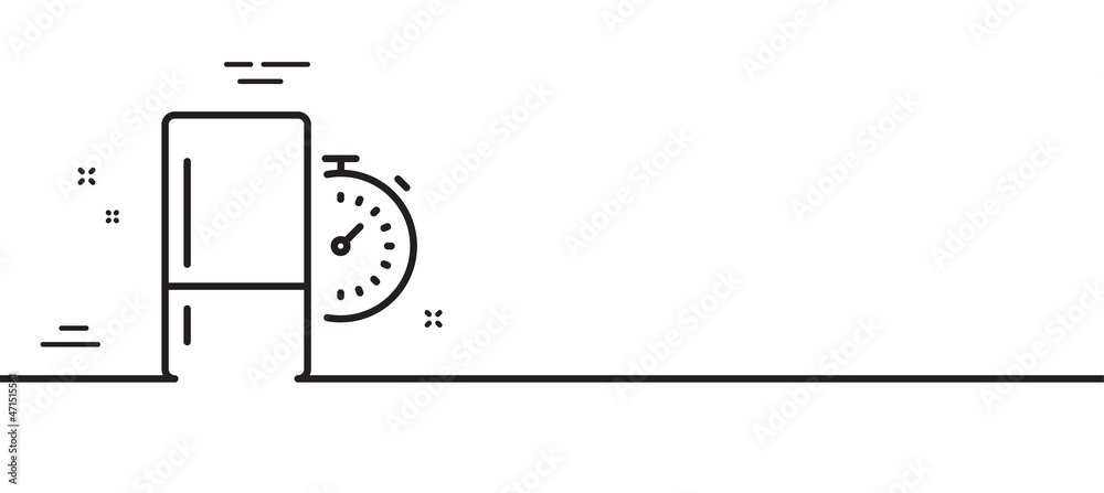 Refrigerator timer line icon. Fridge time sign. Freezer storage symbol. Minimal line illustration background. Refrigerator timer line icon pattern banner. White web template concept. Vector Refrigerator timer line icon. Fridge time sign. Freezer storage symbol. Minimal line illustration background. Refrigerator timer line icon pattern banner. White web template concept. Vector