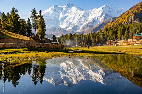 Картината върху платно Nanga Parbat reflection in the lake, beautiful mountain view from Fairy Meadows,