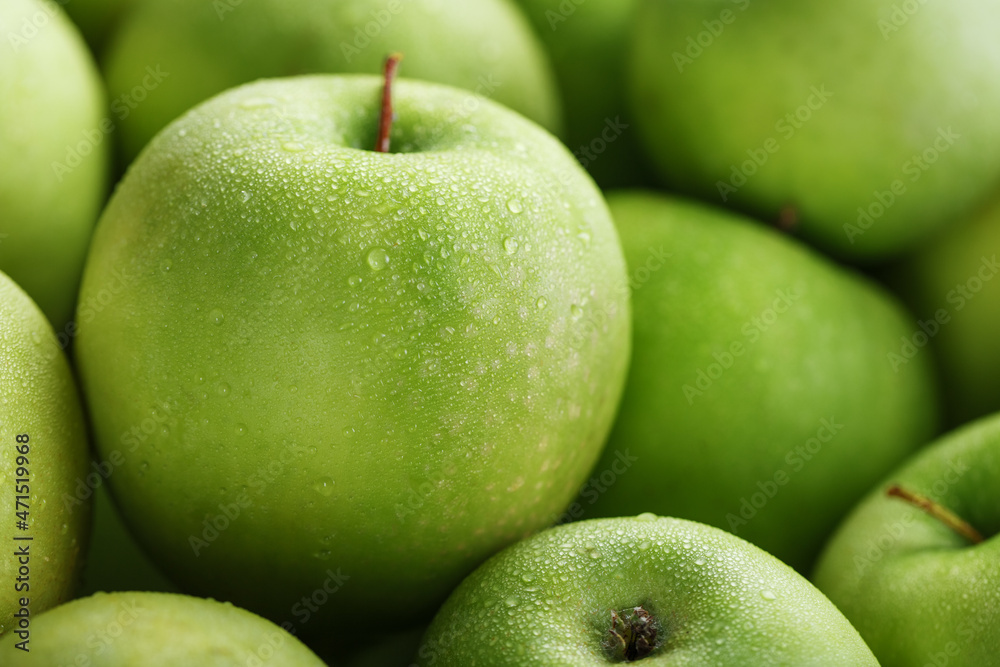 Juicy Green apple close-up with dew drops. Juicy Green apple close-up with dew drops.