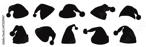 Silhouettes of Christmas hats. Santa Claus