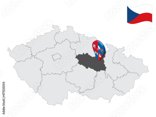 Location Pardubice Region on map Czech Republic. 3d location sign similar to the flag of Pardubice. Quality map with Regions of the Czech Republic for your design. EPS10