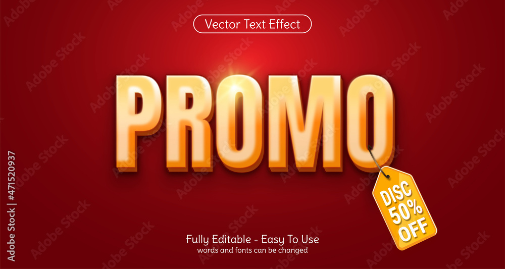 Naklejka premium Promo 3d text editable style effect template with tag discount