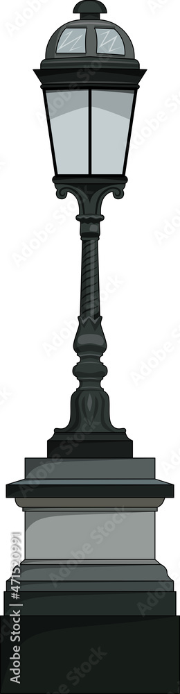 Streetlight on a white background. Street lamp on a pedestal. Streetlight on a white background. Street lamp on a pedestal.
