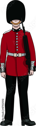 British Royal Guardsman at Buckingham Palace in London on a white background.