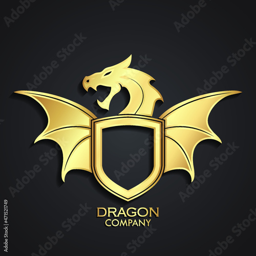 dragon 3d golden winged heraldry logo desing photo