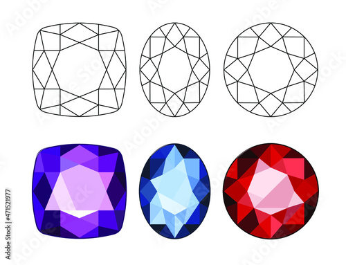 Set of Gemstone. Vector Diamonds and Gems. 