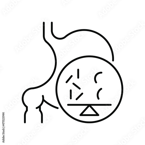 Symptoms of stomach problems (balance of bifidobacteria). Line icon concept
