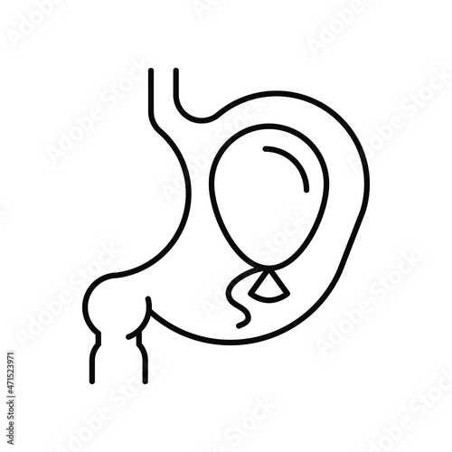 Symptoms of stomach problems (bloating). Line icon concept