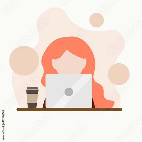 flat illustration of a girl laptop