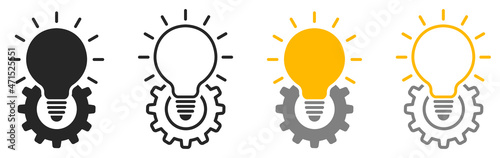 Set of innovation icons. Lightbulb with gear wheel. Digital disruption collection. Vector innovation.