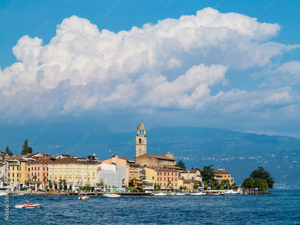 Salò seen from the promenade along the lakeside-Grada lake-Italy