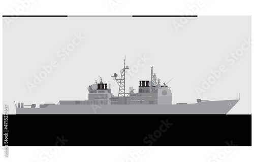 TICONDEROGA class. United States Navy guided missile cruiser. Vector image for illustrations and infographics.