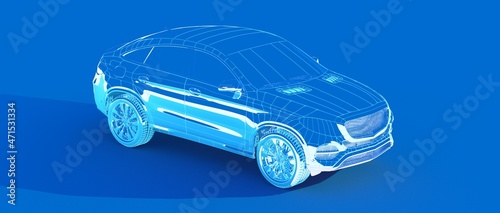 Futuristic isometric smart car and icons with machine benefits