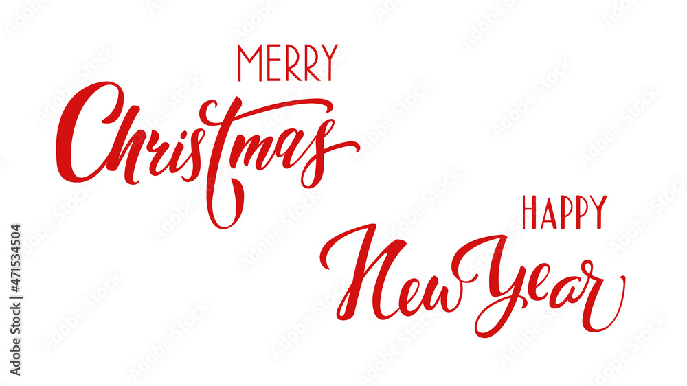 Festive greeting with New Year and Merry Christmas using letters of original shapes. Festive greeting with New Year and Merry Christmas using letters of original shapes.