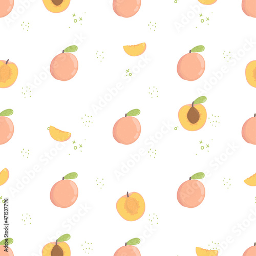 Fototapeta Naklejka Na Ścianę i Meble -  pink peach seamless pattern. fresh fruit background. Apricot endless background, texture. Fruits backdrop
